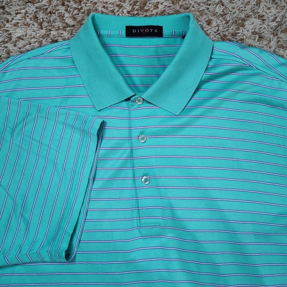 Divots Golf Polo Men Size L Crowne Plaza Green Striped Shirt